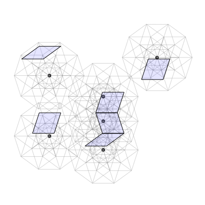deBruijn construction, a few tiles showing associated hypercubes