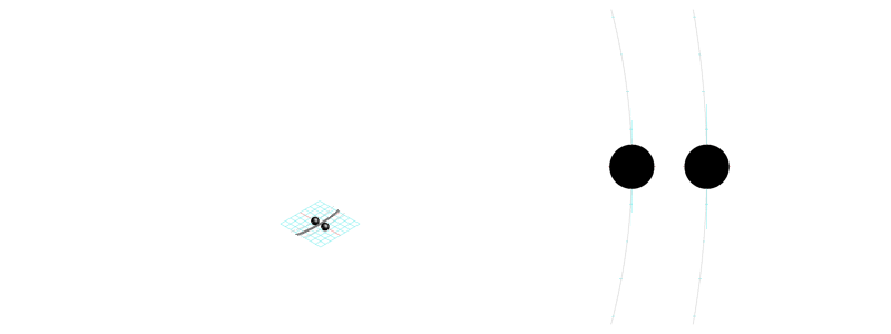 Test particles displaced inwards and outwards from orbit of centre of mass