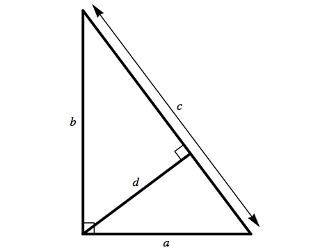 Right triangle with distance to hypotenuse