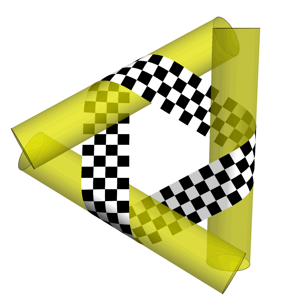 Mobius strip draped over three cylinders