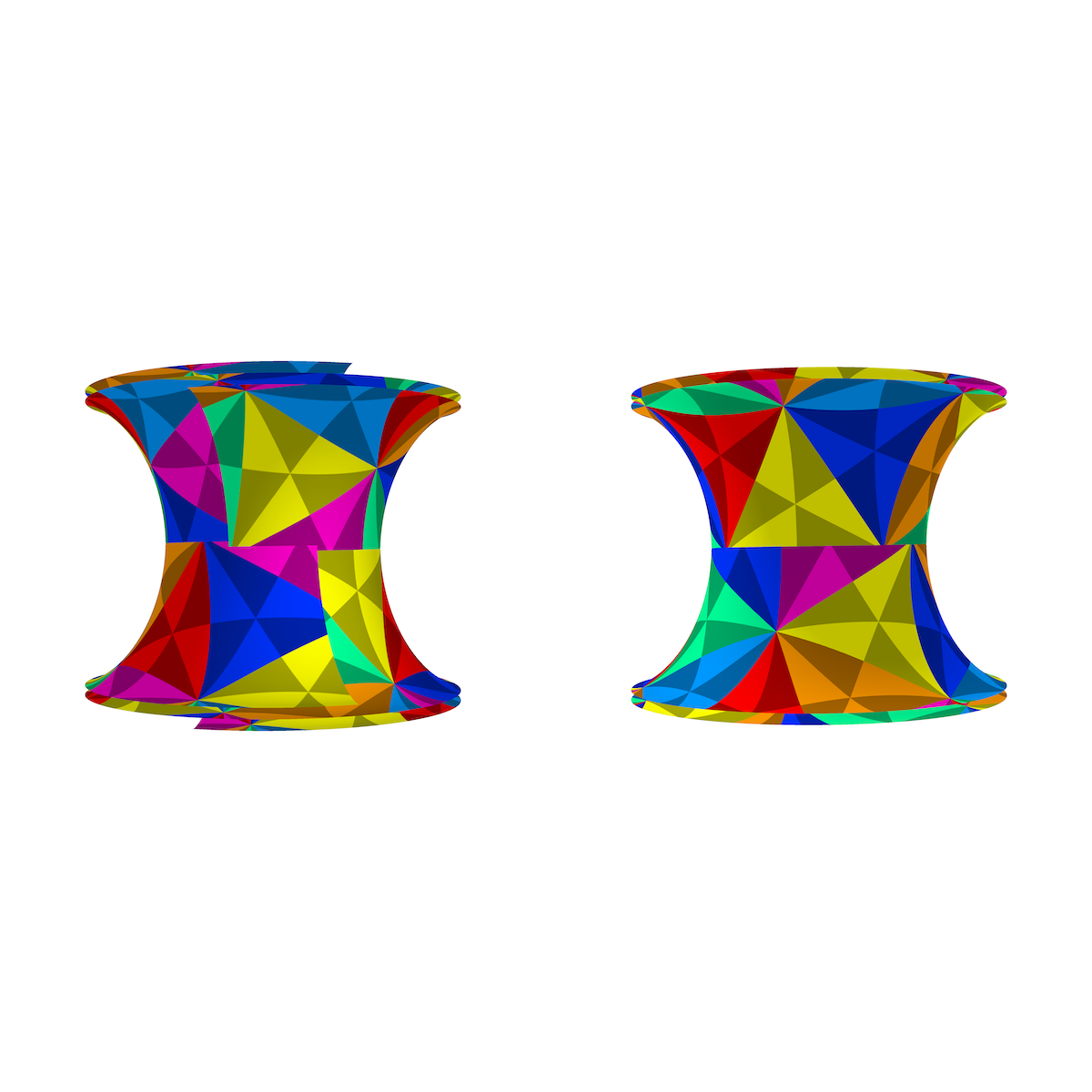 Hourglass peeled into helical ribbon