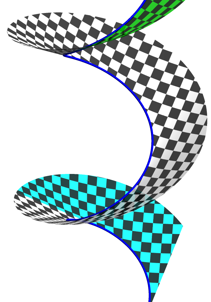 Tangent surface to a helix, colours correspond to diffferent copies of the plane